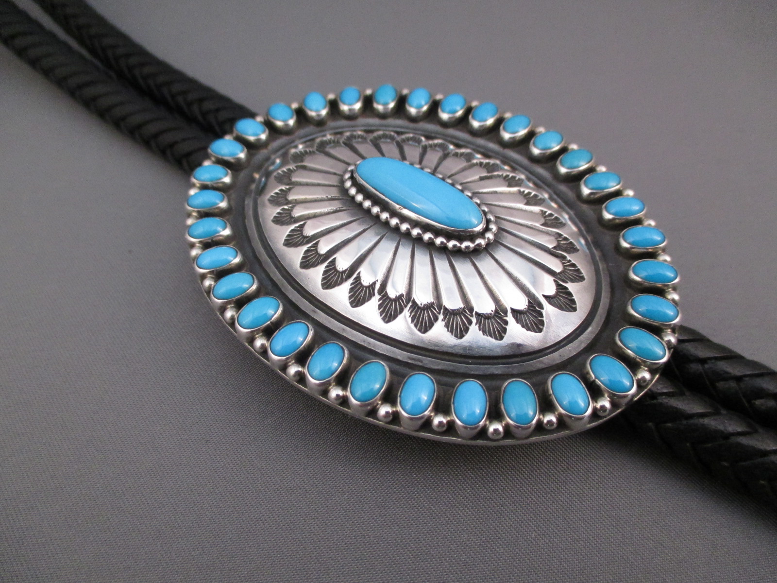 Bolo Tie with Sleeping Beauty Turquoise by Ernest R Begay - Two Grey Hills