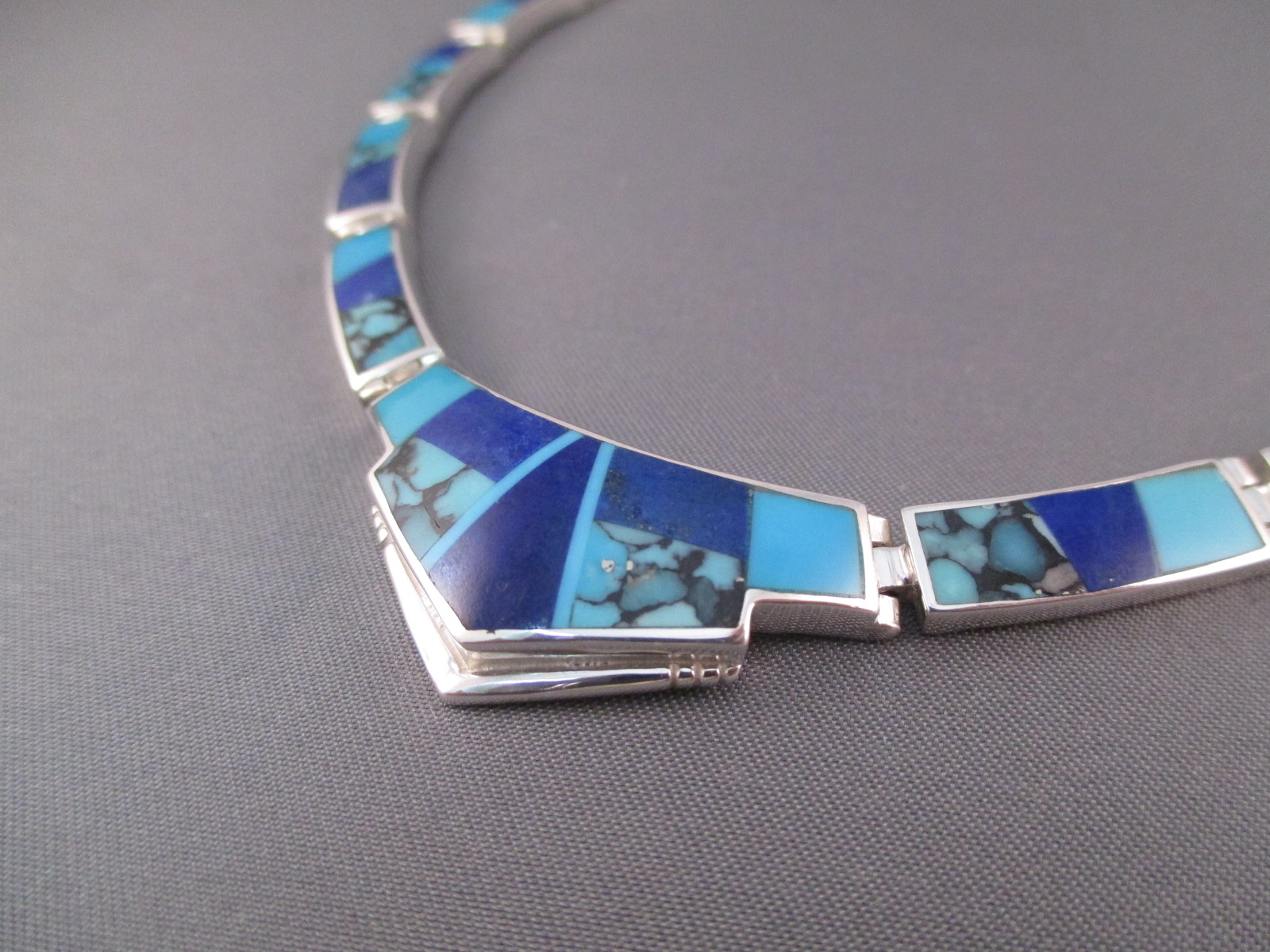 Turquoise And Lapis Inlay Necklace Two Grey Hills