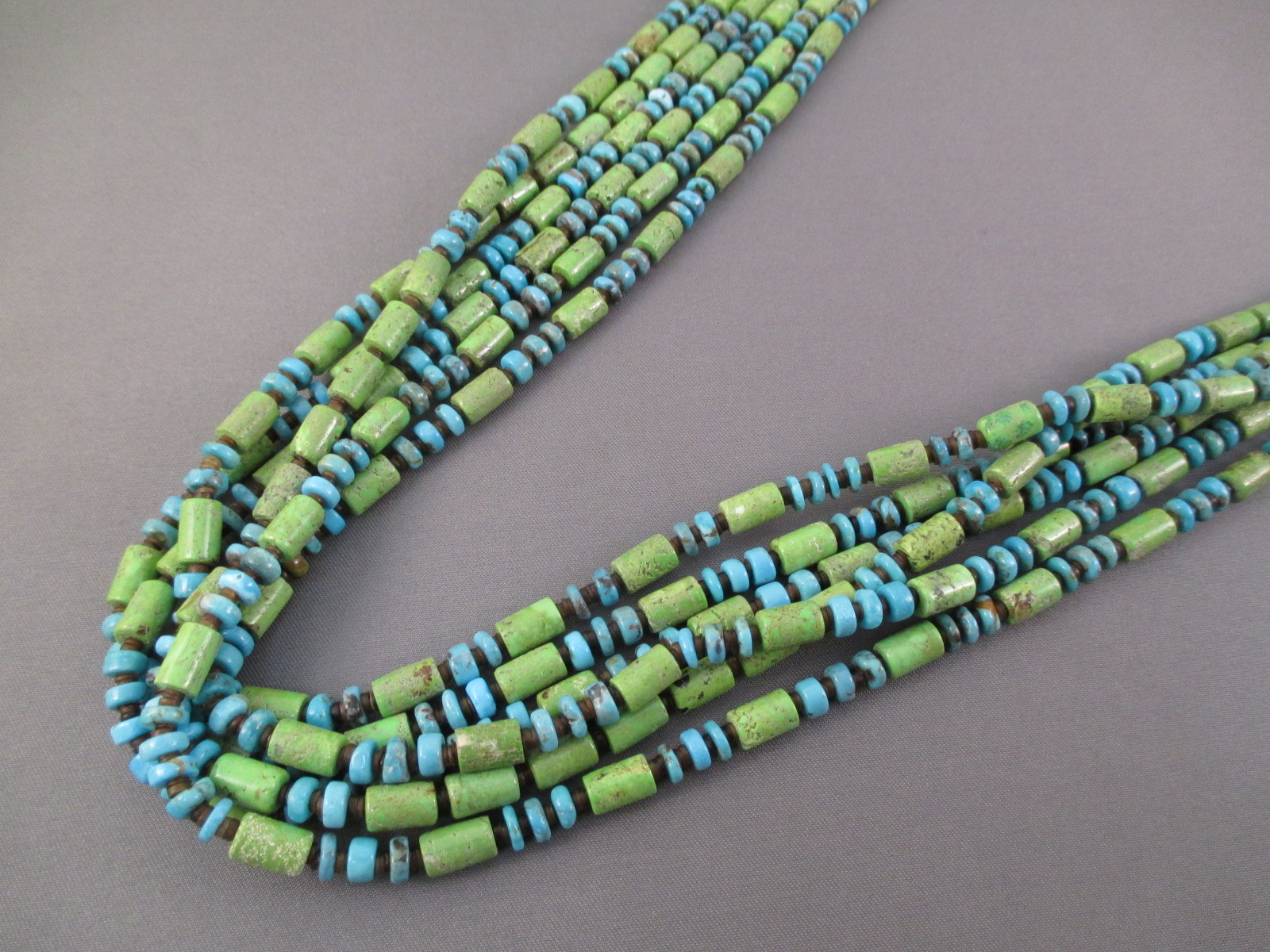 Gaspeite And Turquoise Necklace - 6 Strands & Long - Two Grey Hills