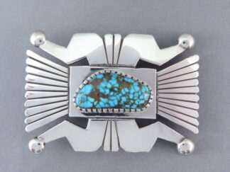 Shop Native American Jewelry - Kingman Turquoise Belt Buckle by Navajo Indian jeweler, Leonard Nez FOR SALE $1,175-