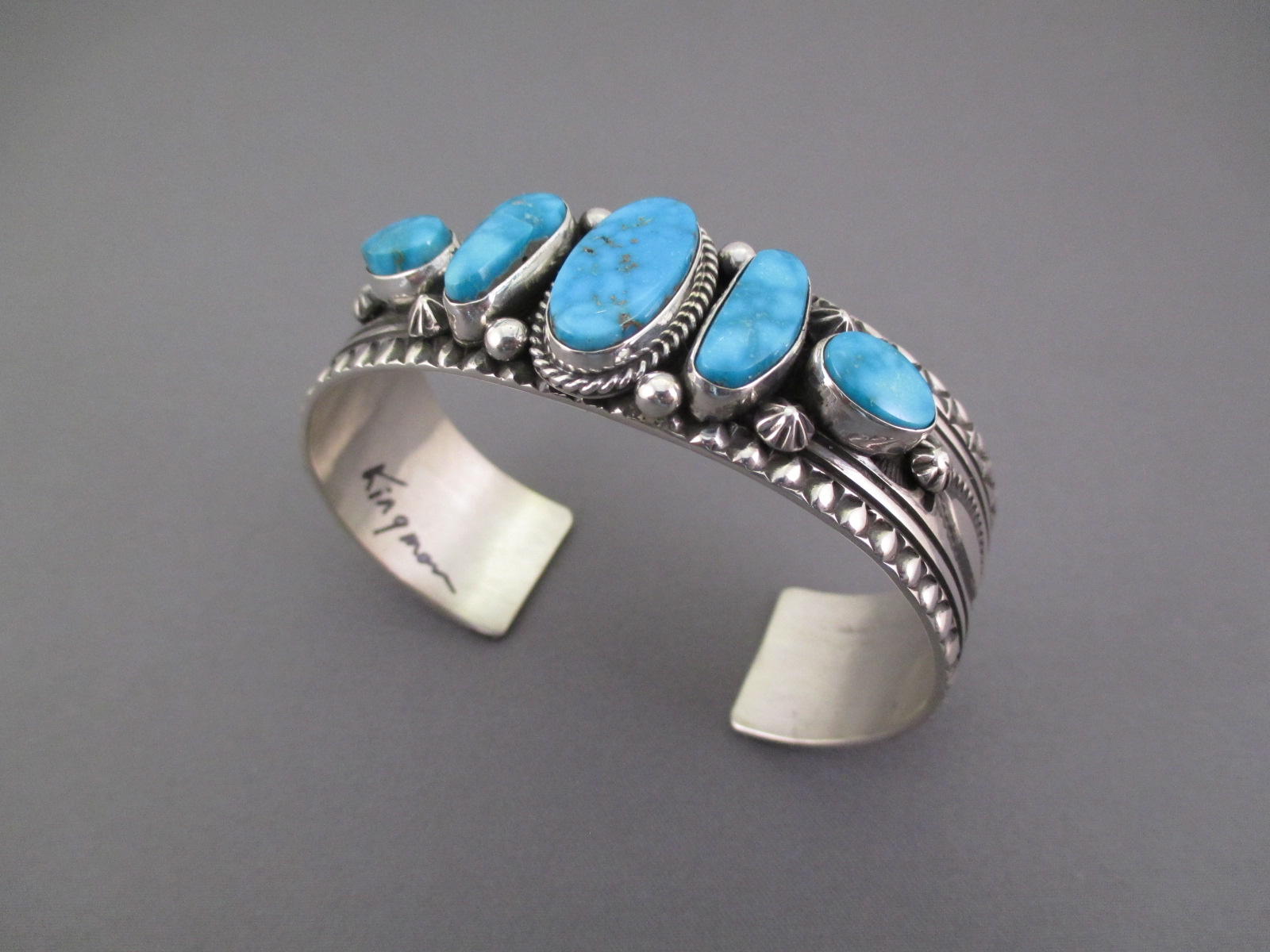 Kingman Turquoise  Sterling Silver cuff bracelet by Navajo jewelry ...