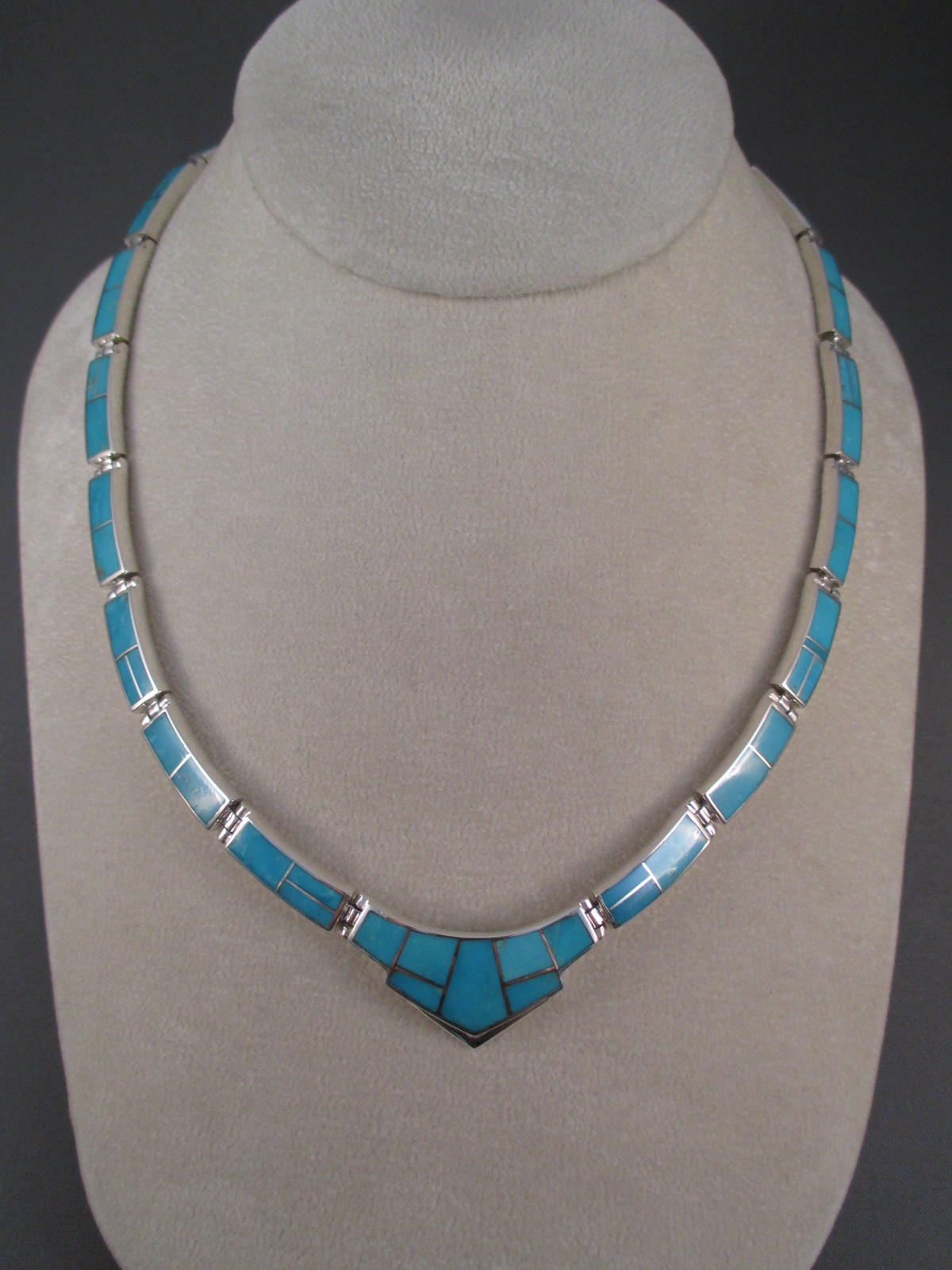 Turquoise Inlay Necklace - Navajo Jewelry - Two Grey Hills