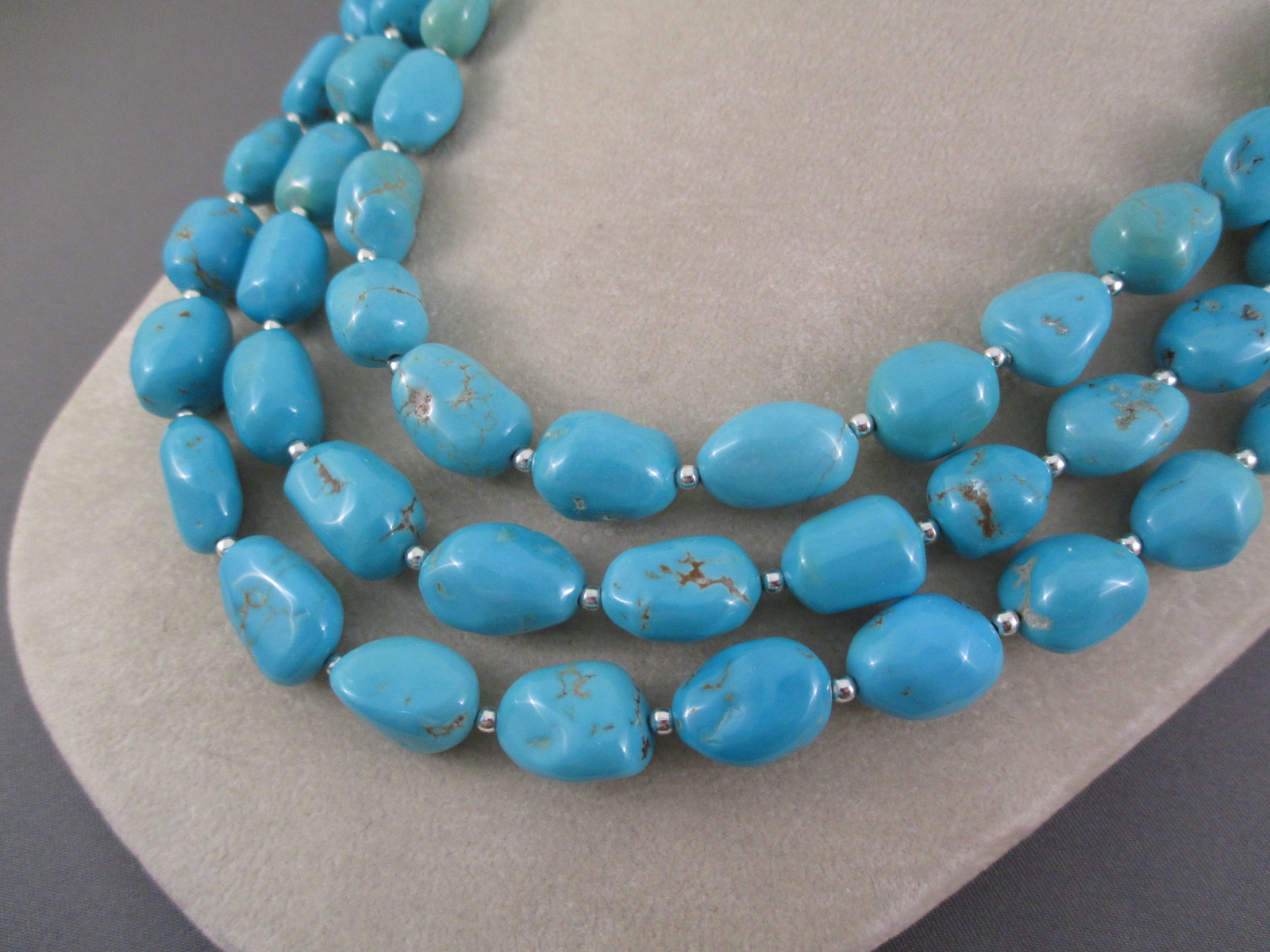 3 Strand Sleeping Beauty Turquoise Necklace - Two Grey Hills