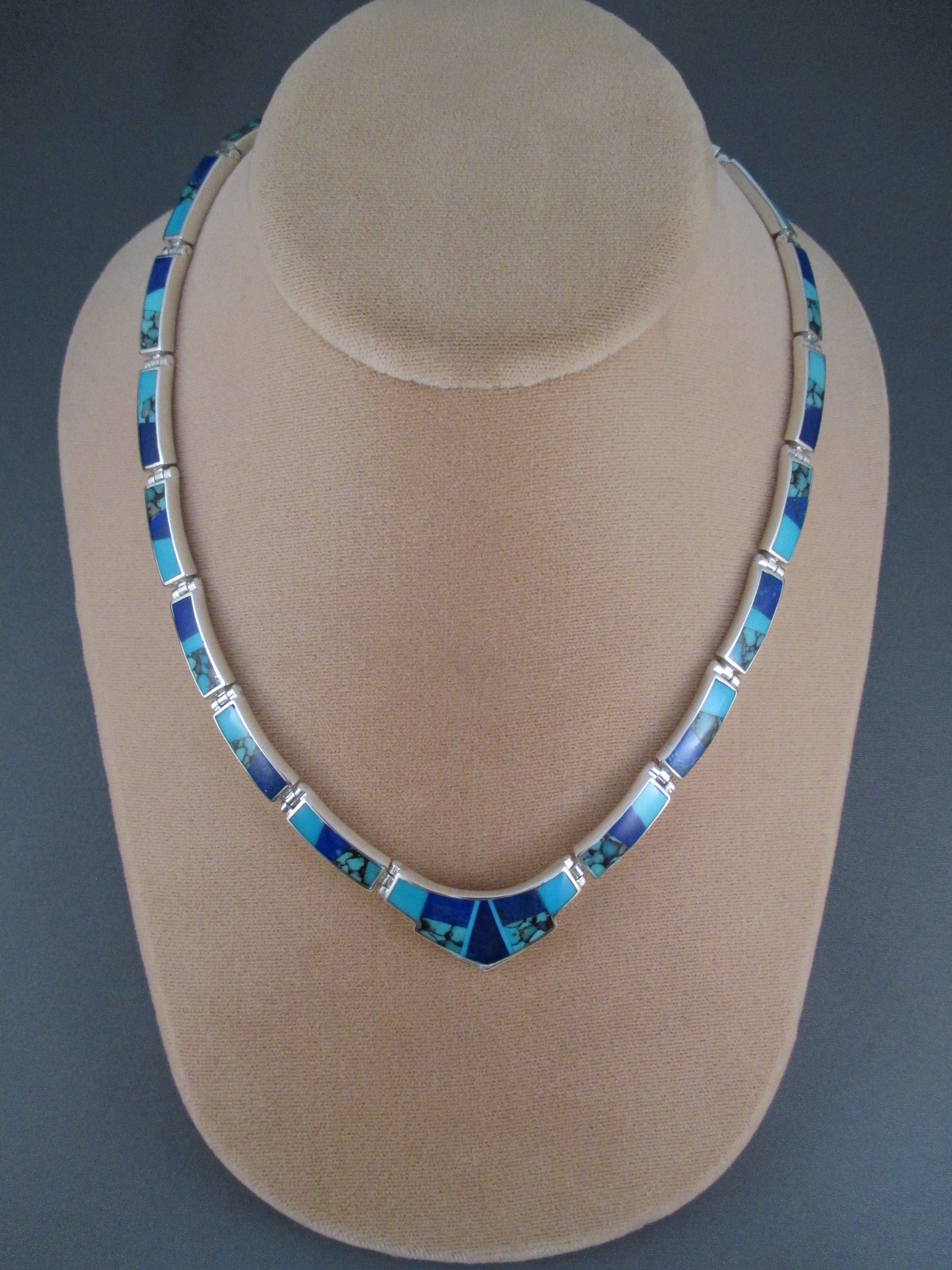 Turquoise & Lapis Inlay Necklace - Two Grey Hills