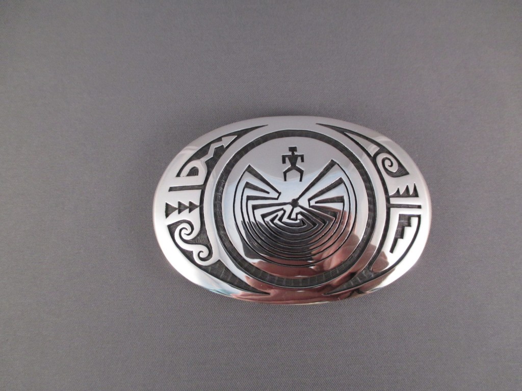 'Man in the Maze' Sterling Silver Belt Buckle by Native American Artist