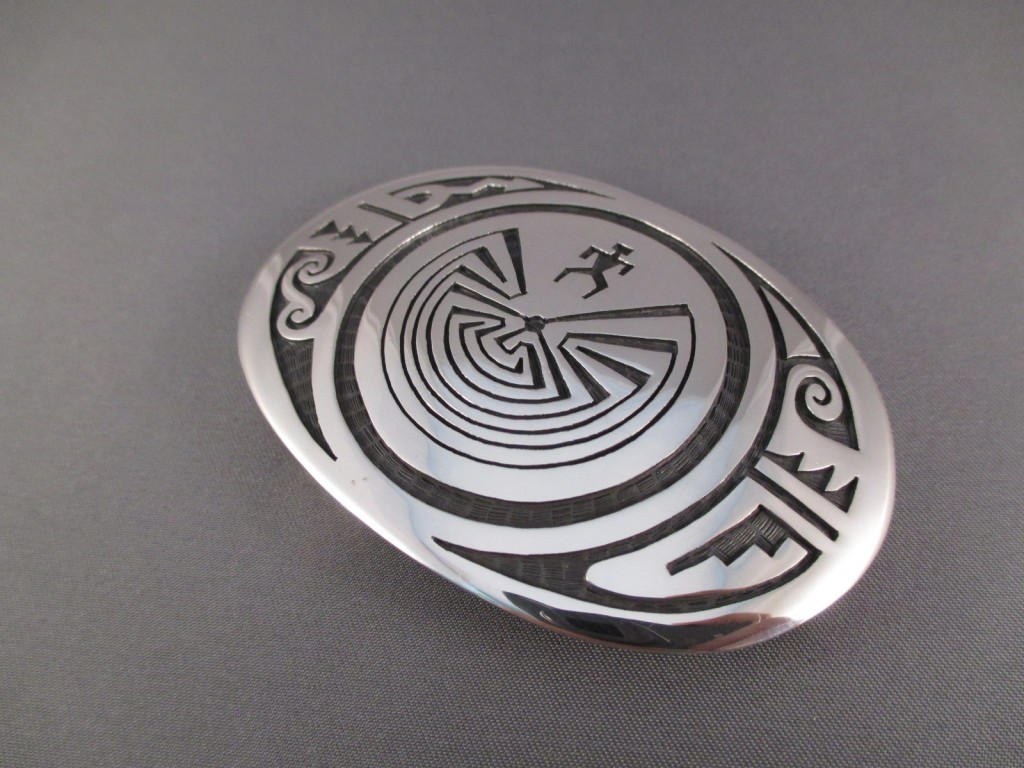 'Man in the Maze' Sterling Silver Belt Buckle by Native American Artist