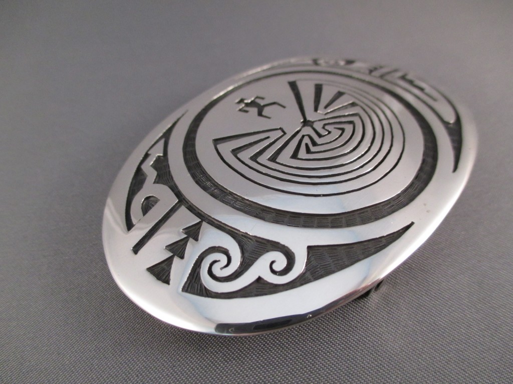 'Man in the Maze' Sterling Silver Belt Buckle by Native American Artist