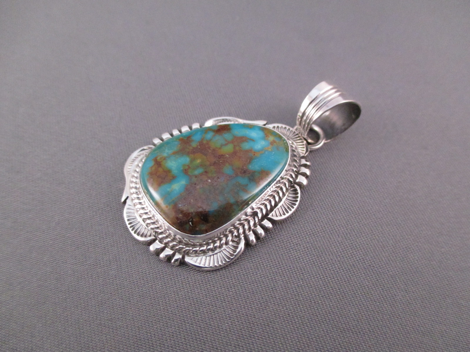 Will Denetdale Sterling Silver & Kingman Turquoise Pendant - Two Grey Hills