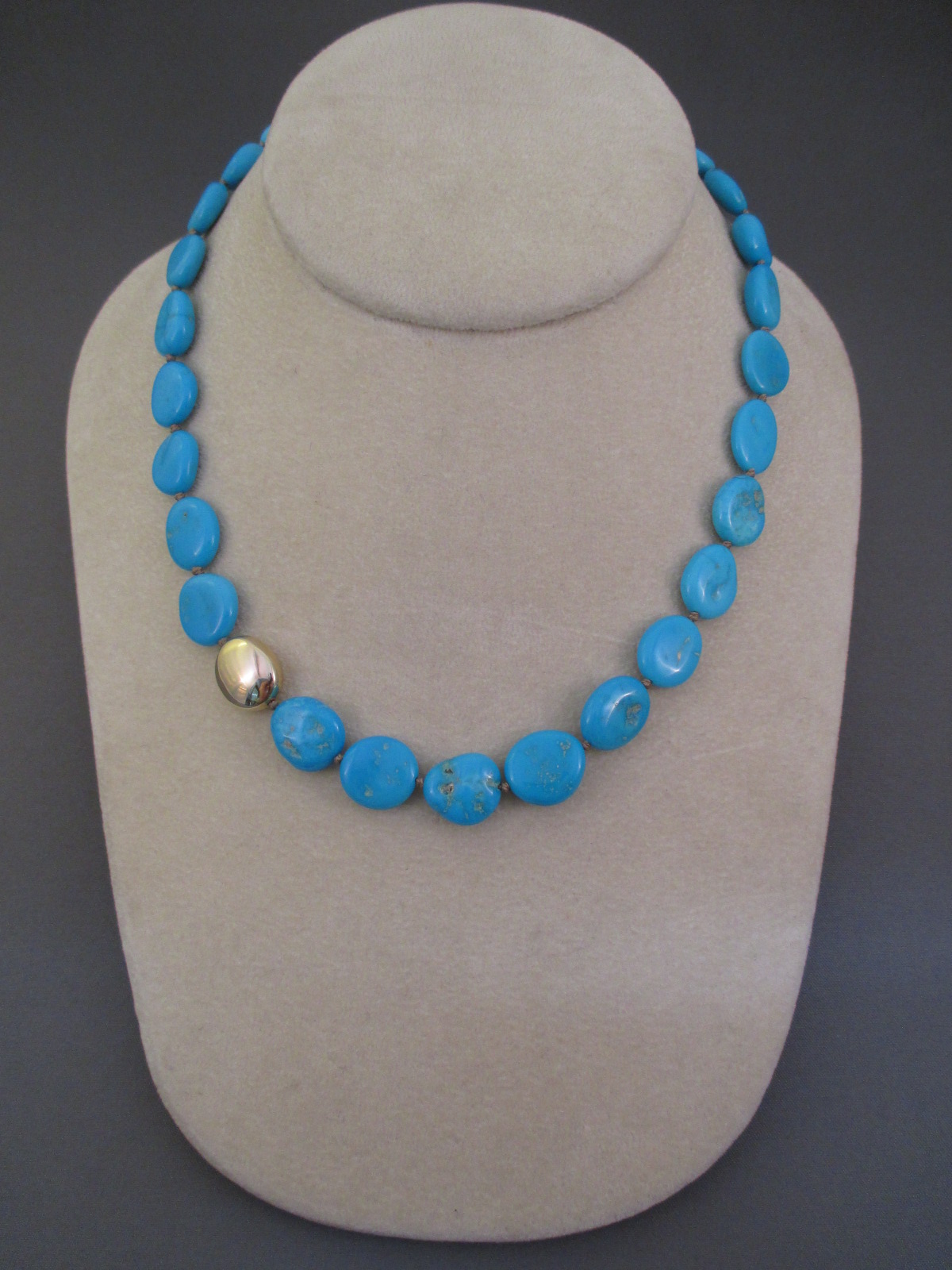 Sleeping Beauty Turquoise & 14kt Gold Necklace - Two Grey Hills