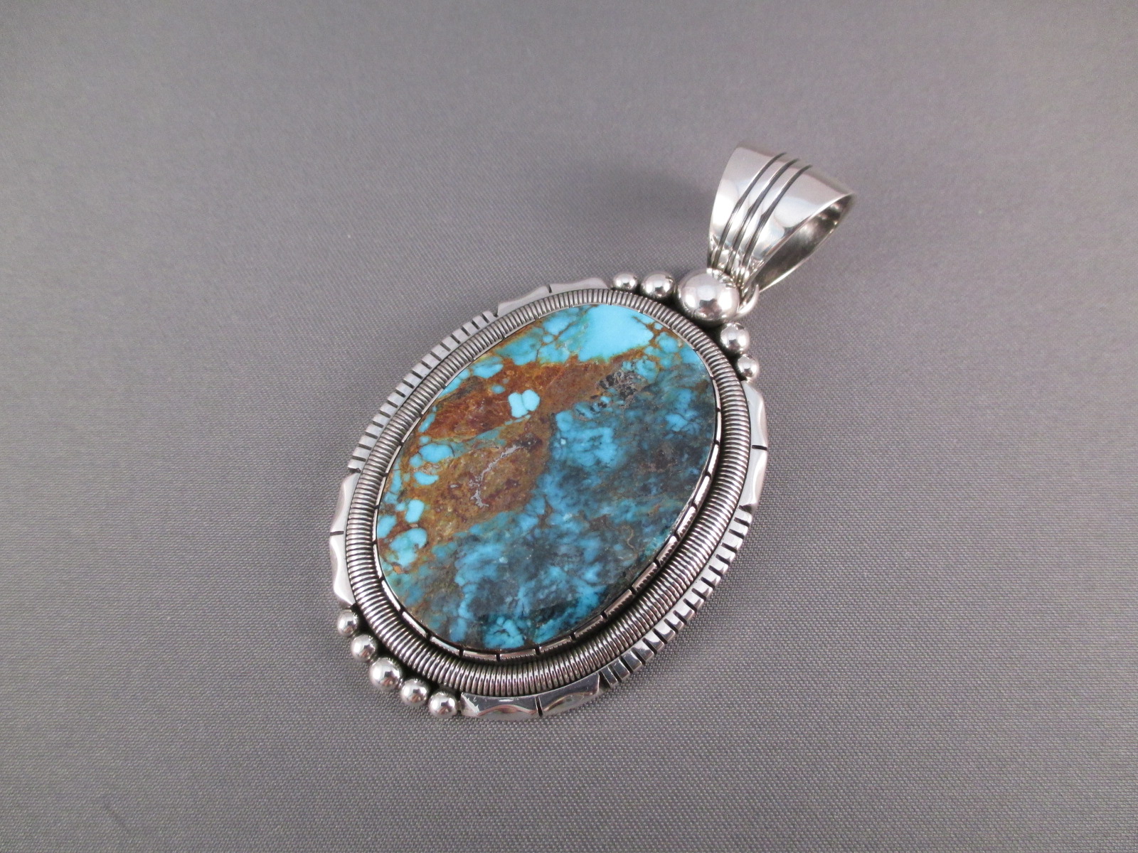 Apache Blue Turquoise Pendant by Will Vandever - Two Grey Hills