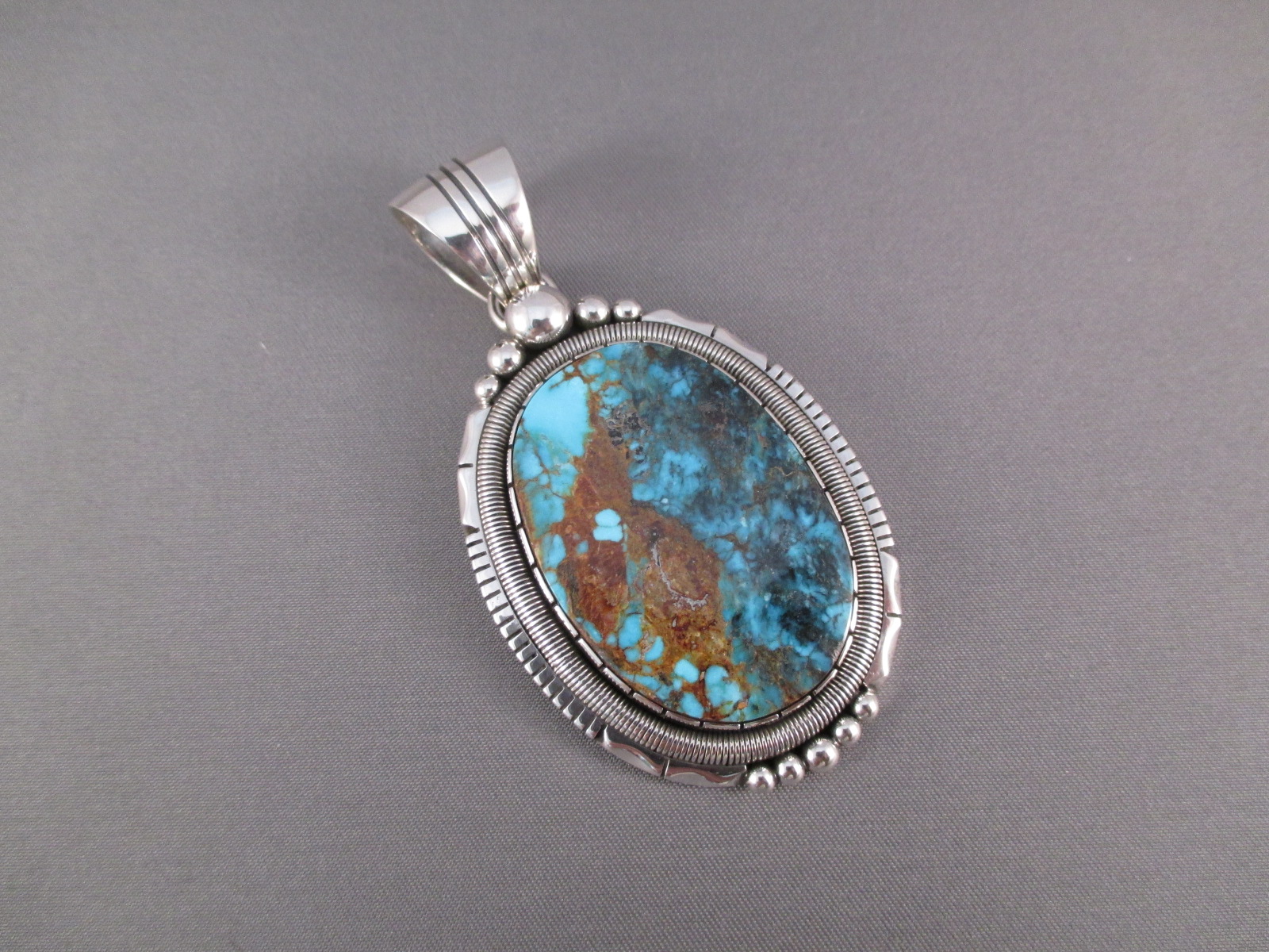 Apache Blue Turquoise Pendant by Will Vandever - Two Grey Hills