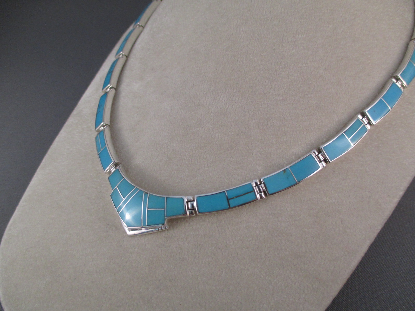 Turquoise Inlay Necklace - Navajo Jewelry - Two Grey Hills