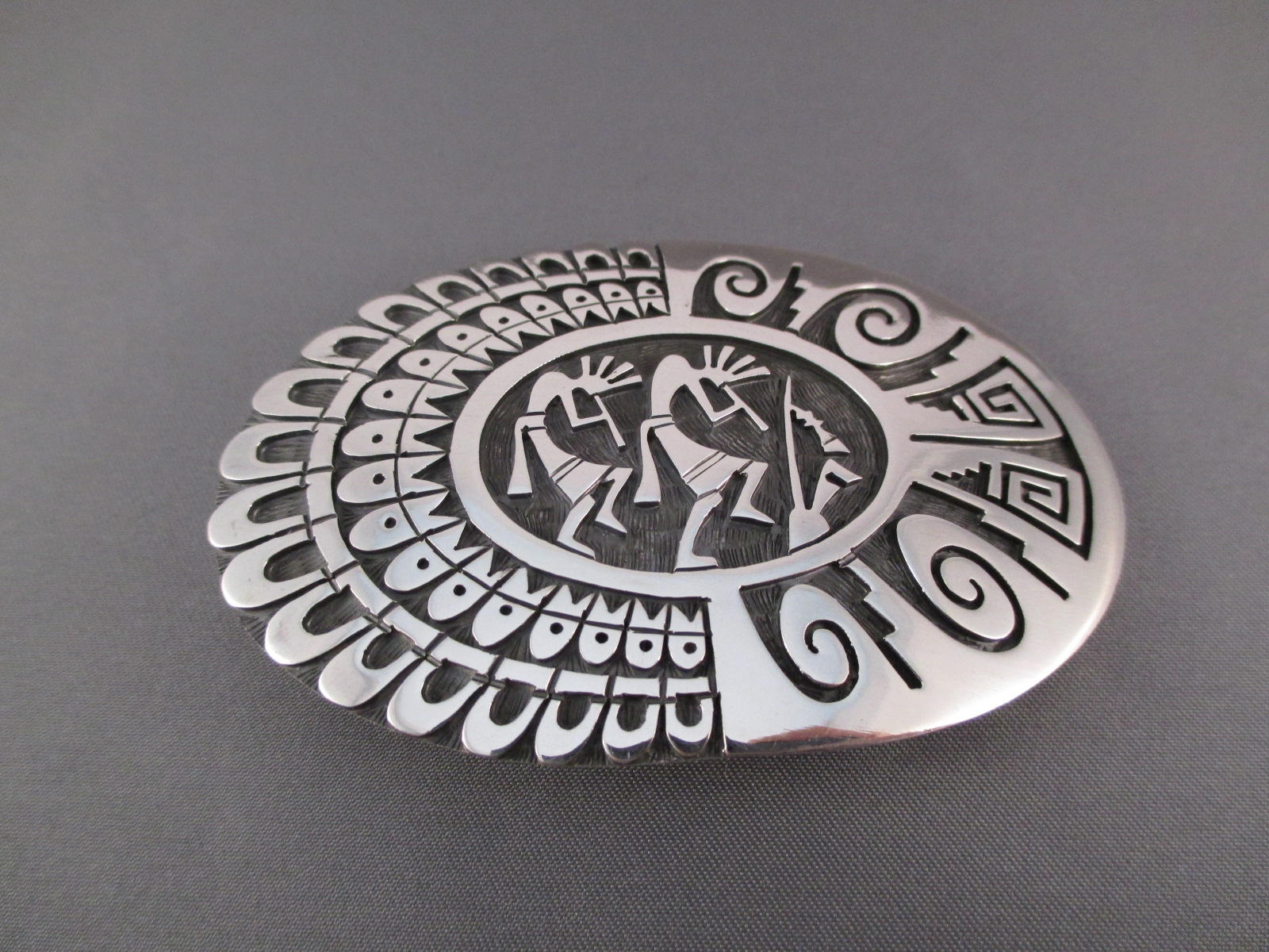 Hopi Buckle - 'Kokopelli' Design Belt Buckle by Veryl Pooyouma (Hopi)