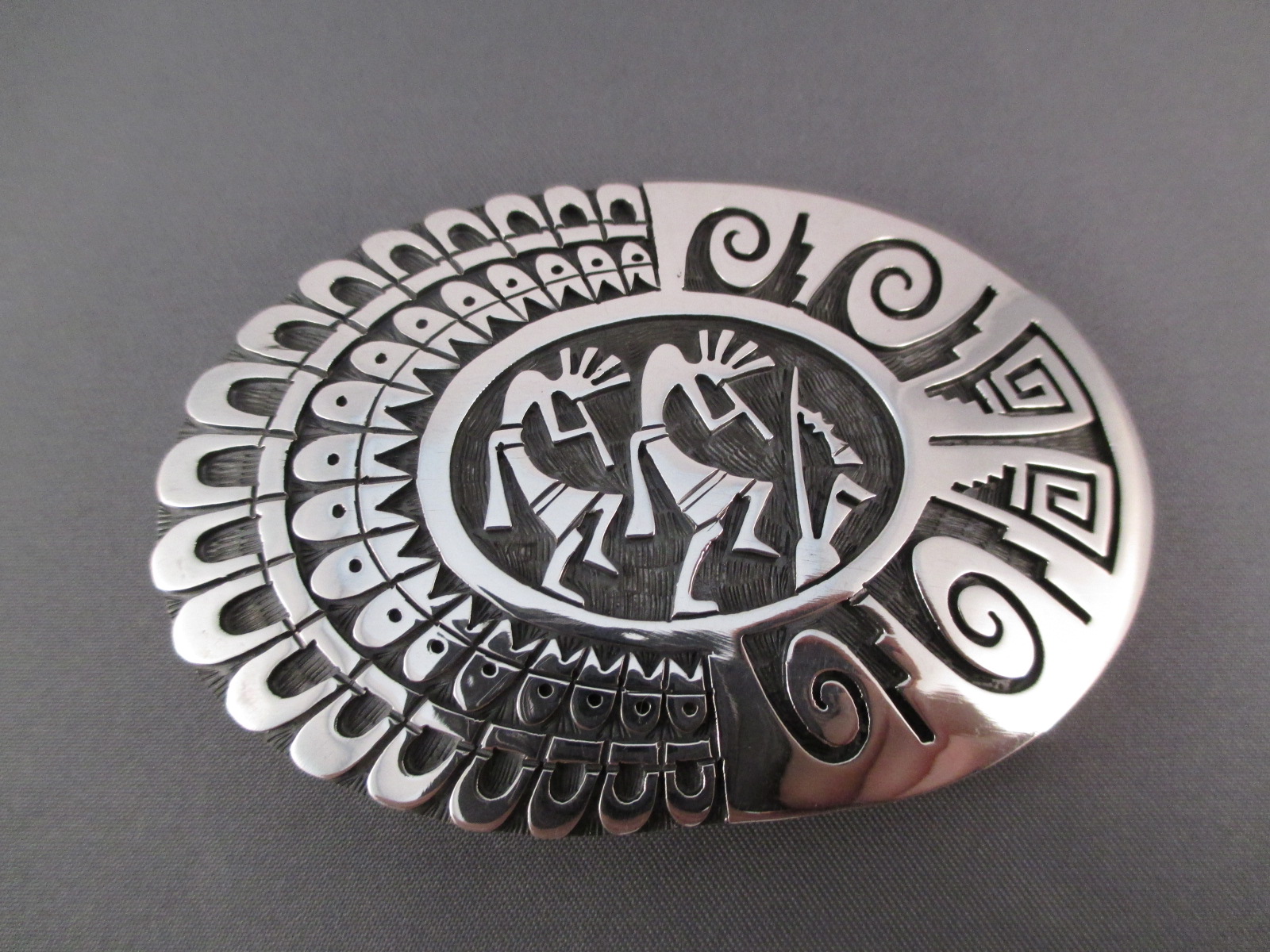 Hopi Buckle - 'Kokopelli' Design Belt Buckle by Veryl Pooyouma (Hopi)