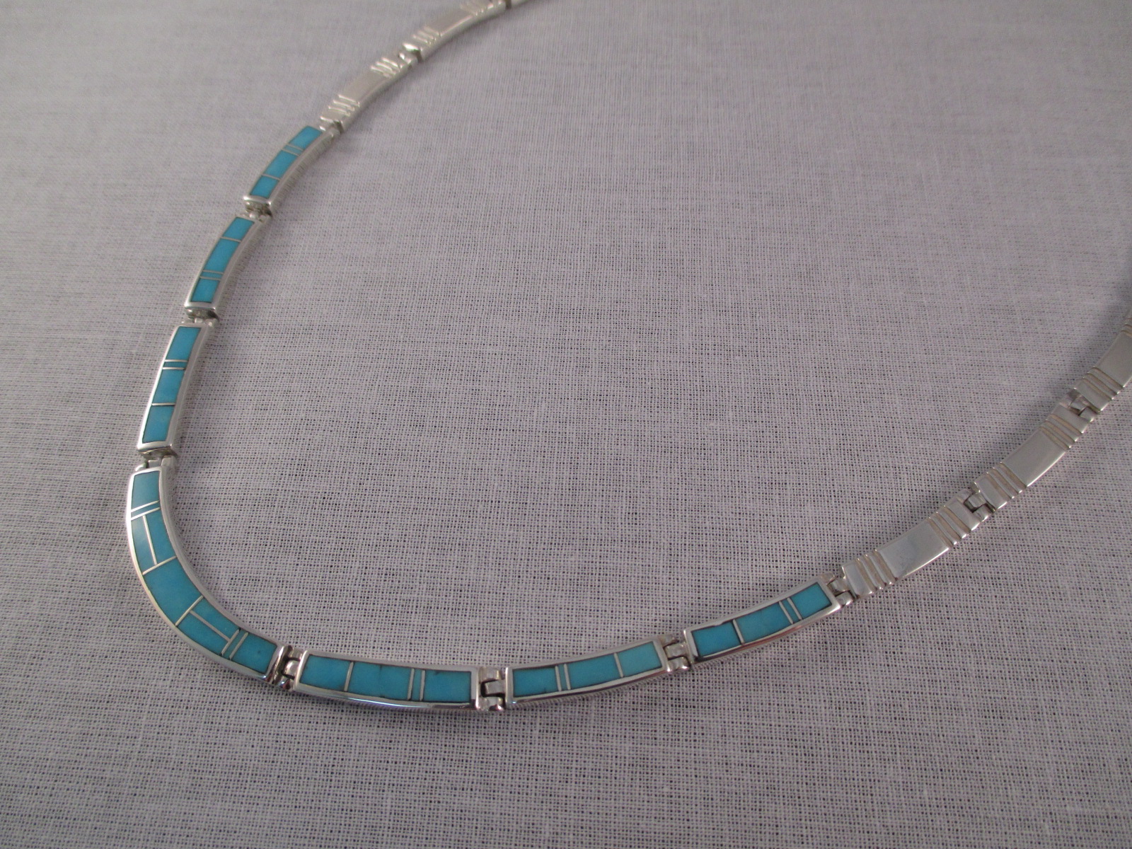 Turquoise Inlay Necklace in Sterling Silver - Navajo Jewelry