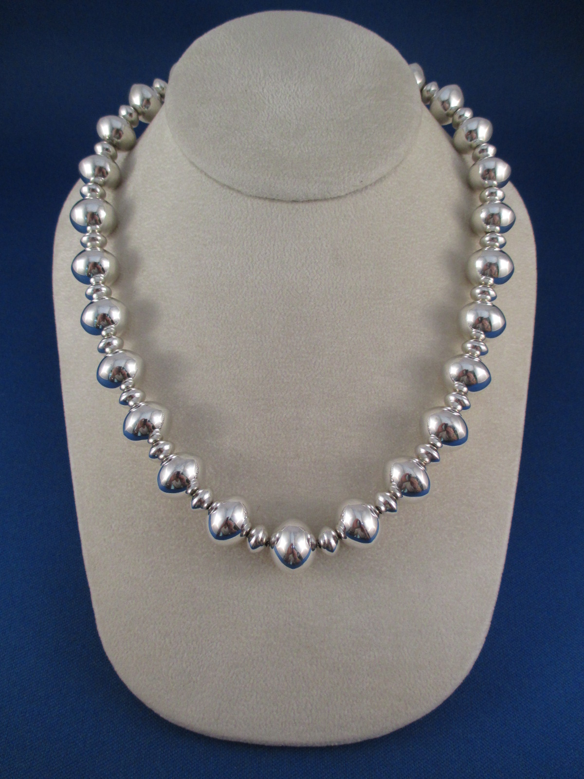 Sterling Silver Bead Necklace, Native American Jewelry - Al Joe