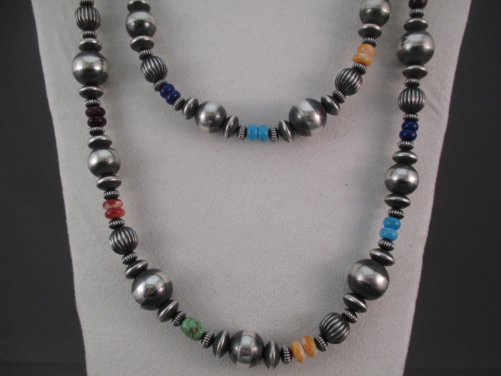 Multi-Stone Oxidized Sterling Silver Bead Necklace Jewelry