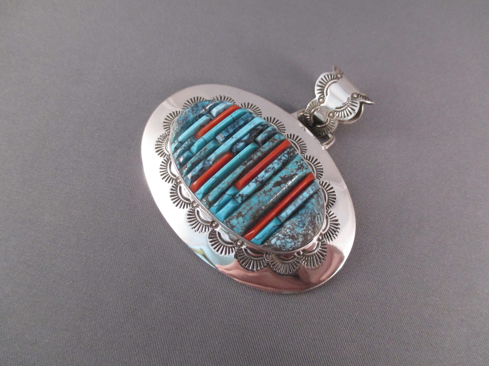 PE6097 Sterling Silver + Turquoise + Coral Pendant by Navajo jewelry ...