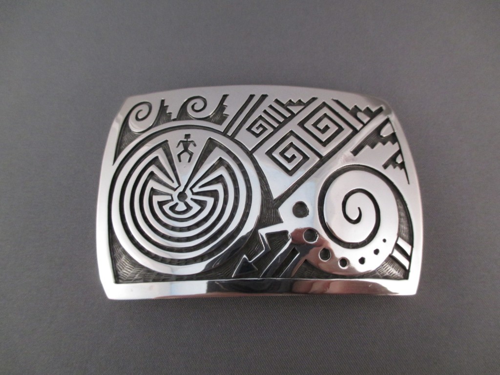 Veryl Pooyouma Hopi Belt Buckle with 'Man in the Maze' (Hopi)