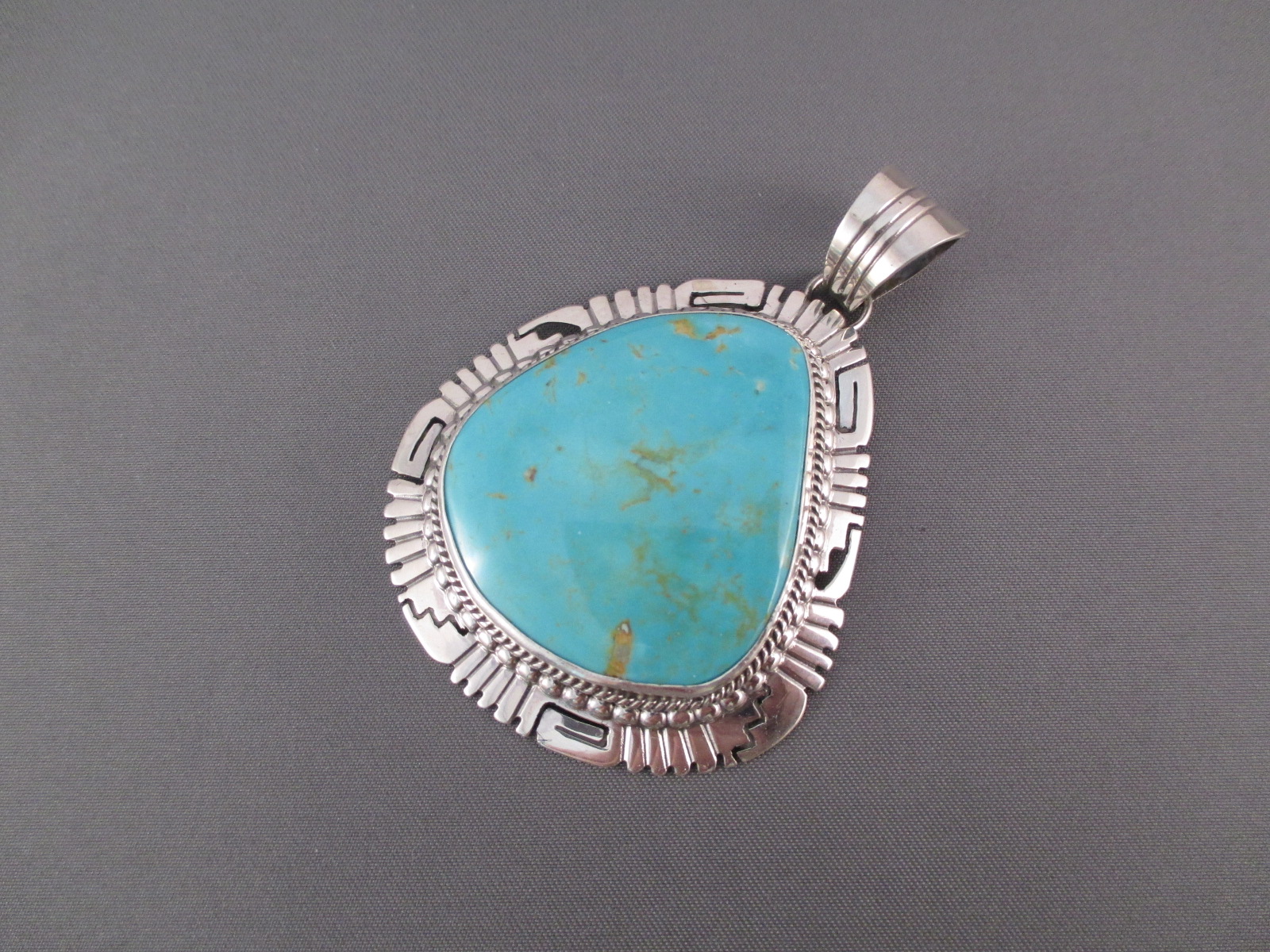 PE6789 Sterling Silver & Kingman Turquoise Pendant by Native American ...