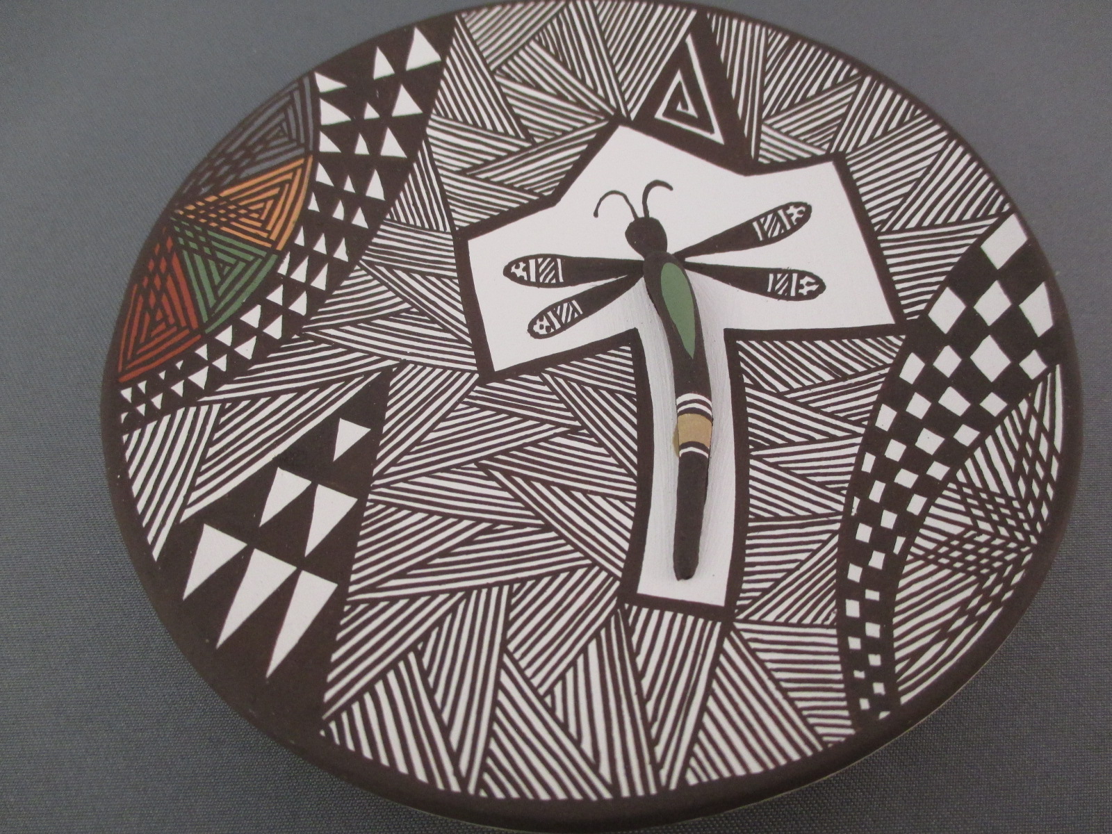 Acoma Pottery Plate with Dragonfly - Carolyn Concho Pottery