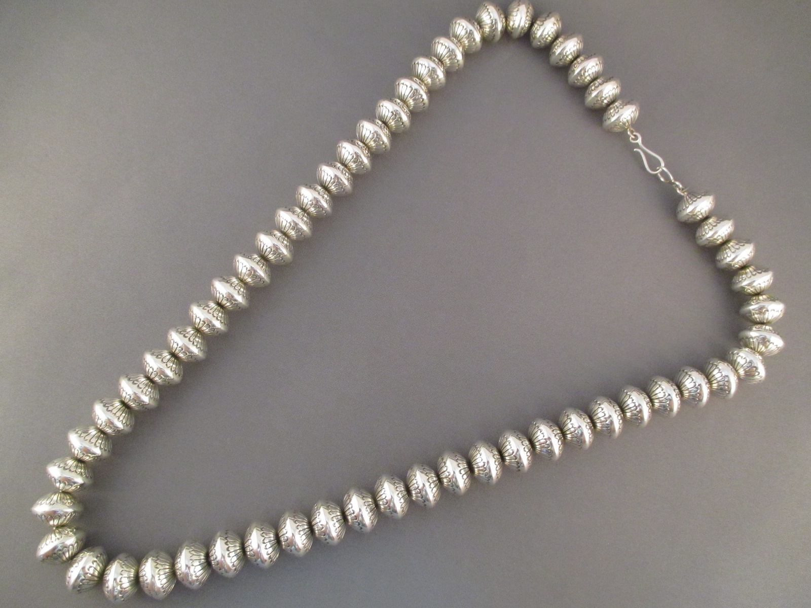 Marie Yazzie Stemped Sterling Silver Bead Necklace Jewelry