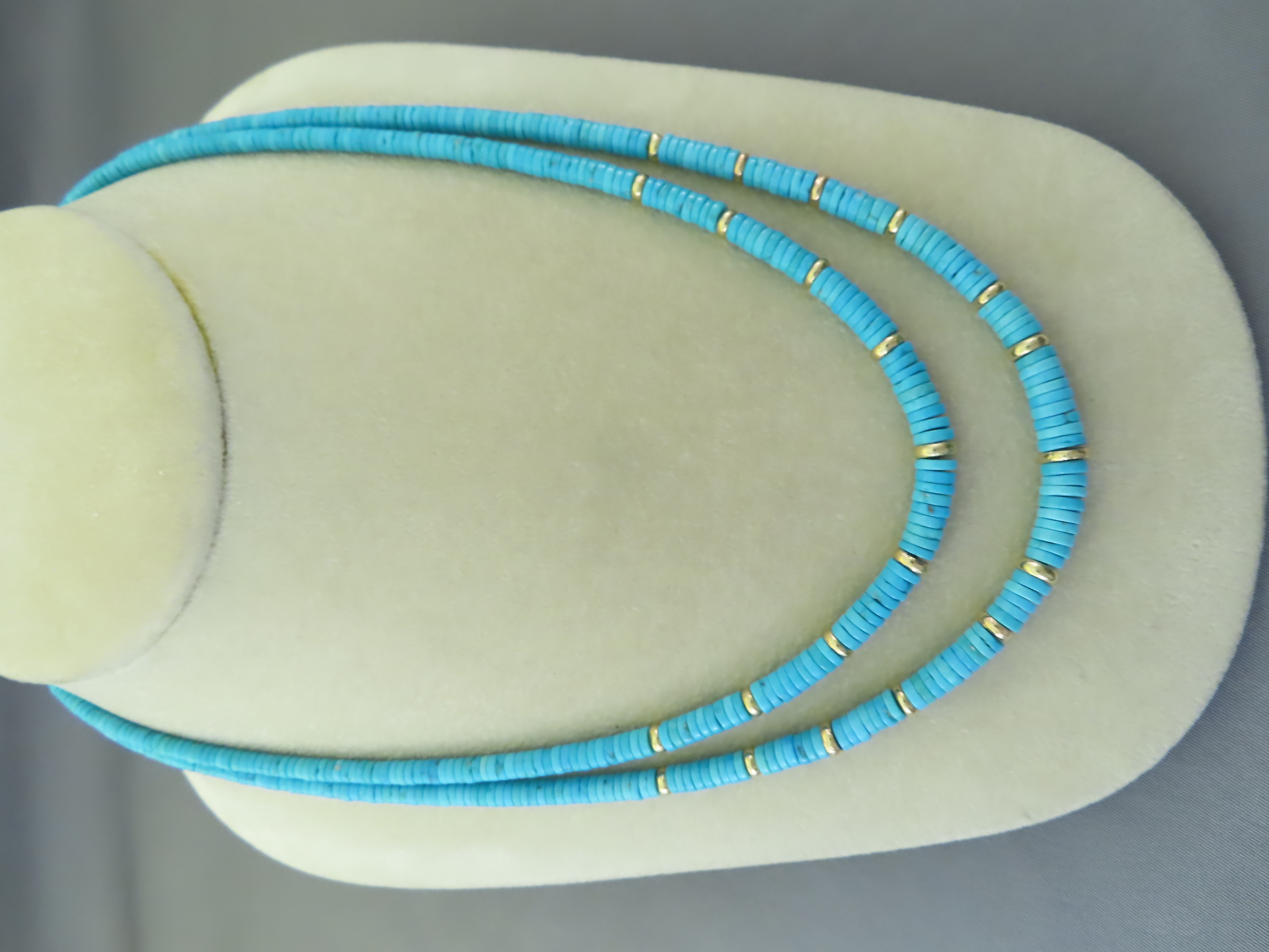 Turquiose & Gold Jewelry - Double Strand 14kt Gold & Sleeping Beauty Turquoise Necklace by Pilar Lovato $5,850- FOR SALE