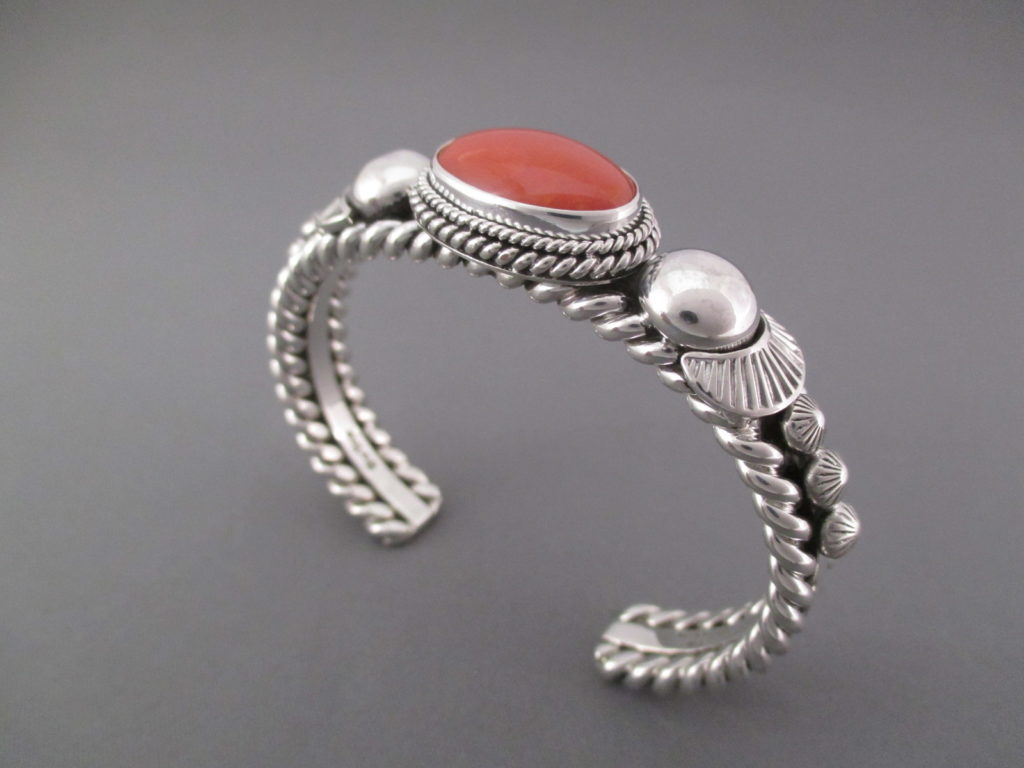 Coral Bracelet by Artie Yellowhorse - Navajo Jewelry - Coral Cuff