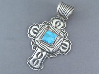 Kingman Turquoise Cross Pendant by Albert Jake