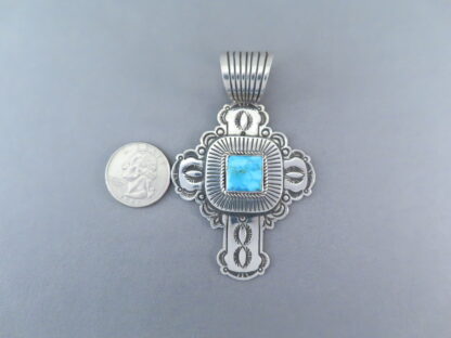 Kingman Turquoise Cross Pendant by Albert Jake