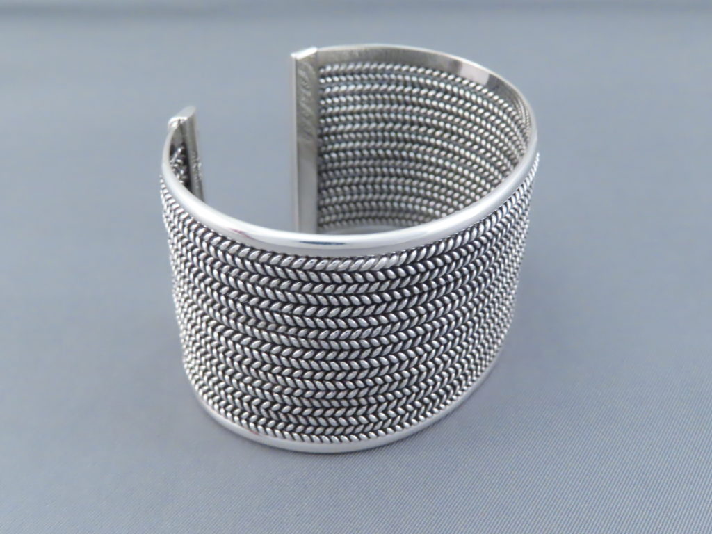 Wide Sterling Silver Cuff Bracelet by Artie Yellowhorse (Navajo)