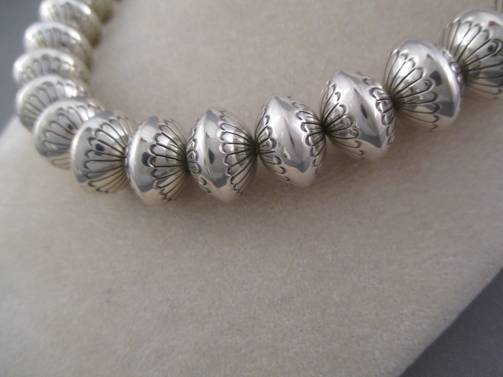 Marie Yazzie Stemped Sterling Silver Bead Necklace Jewelry
