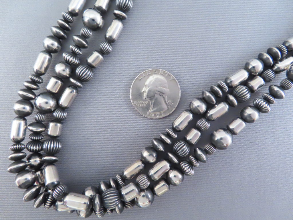 Oxidized Sterling Silver Bead Necklace (3-Strands) - Navajo Jewelry