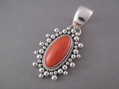 Coral Pendant in Sterling Silver by Artie Yellowhorse