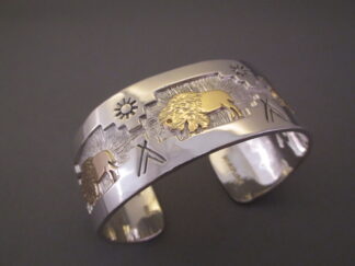 Fortune Huntinghorse 14kt Gold Overlay Cuff Bracelet featuring BISON