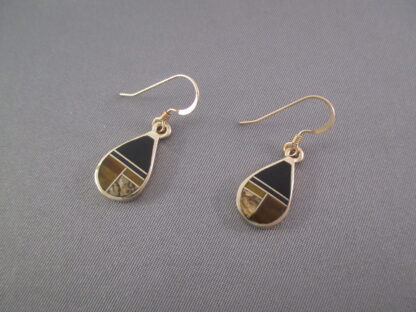 14kt Gold Inlay Earrings with Black Jade, Picture Jasper, and Tiger’s Eye