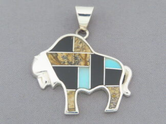 Multi-Stone Inlay Bison Pendant Featuring Turquoise