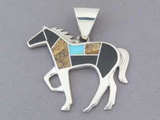 Multi-Stone Inlay Horse Pendant with Turquoise (Larger)