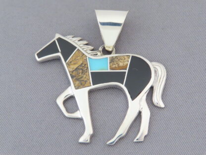 Multi-Stone Inlay Horse Pendant with Turquoise (Larger)