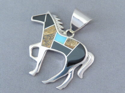 Multi-Stone Inlay Horse Pendant with Turquoise (Larger)