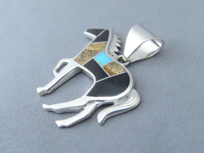 Multi-Stone Inlay Horse Pendant with Turquoise (Larger)