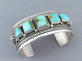 Buy Turquoise Jewelry - Five-Stone Royston Turquoise Cuff Bracelet by Native American jeweler, Happy Piasso FOR SALE $865-