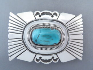 Buy Turquoise Jewelry - Carico Lake Turquoise Belt Buckle by Navajo Indian jewelry artist, Leonard Nez FOR SALE $1,400-