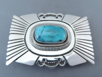 Sterling Silver Belt Buckle with Carico Lake Turquoise – Leonard Nez