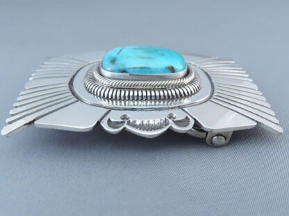 Sterling Silver Belt Buckle with Carico Lake Turquoise – Leonard Nez