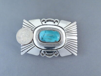 Sterling Silver Belt Buckle with Carico Lake Turquoise – Leonard Nez