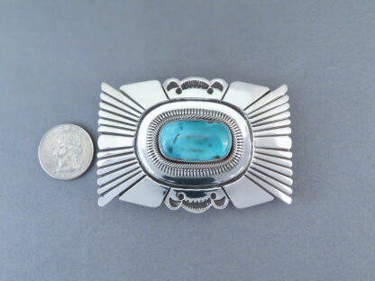 Sterling Silver Belt Buckle with Carico Lake Turquoise – Leonard Nez