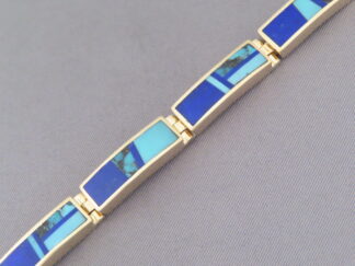 Gold Bracelet with Turquoise & Lapis Inlay