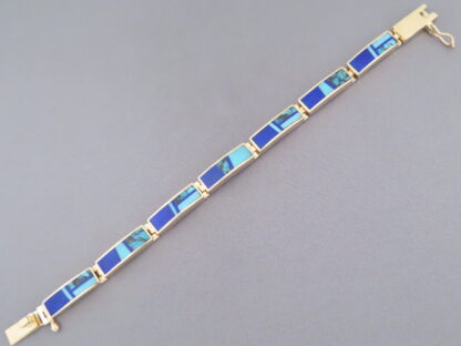 Gold Bracelet with Turquoise & Lapis Inlay