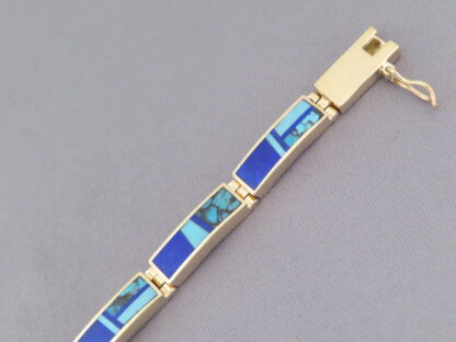 Gold Bracelet with Turquoise & Lapis Inlay